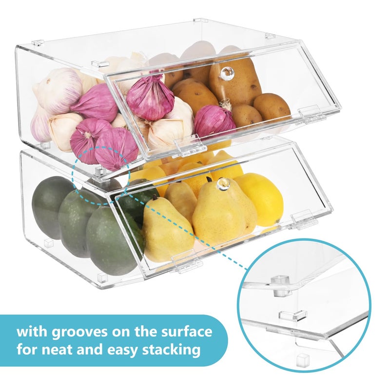 Ikee Design Acrylic Stackable Bakery Case Kitchen Pastry Container Display, Organizer Storage Holder Stand for Bagels, Bread and Muffins with A Hinged, Slanted Door, 11.75" W x 10.25" D x 5.5" H - Image 4